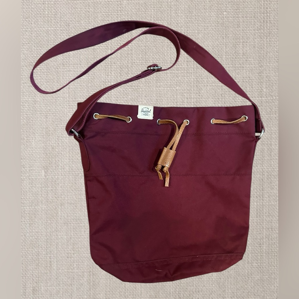 Herschel Burgundy Drawstring Crossbody Bucket Bag